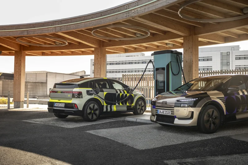 Audi A2 e-tron prototypes at a fast-charging station