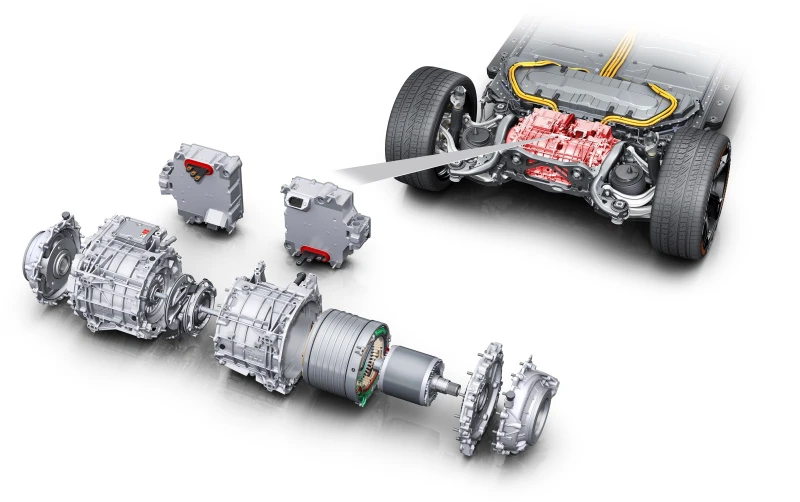 Rear electric motor with power electronics