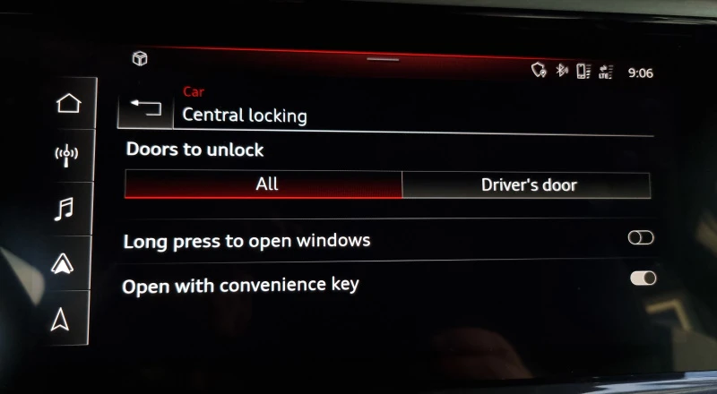 Central locking settings in Audi Q4 e-tron MMI Central locking settings in Audi Q4 e-tron MMI