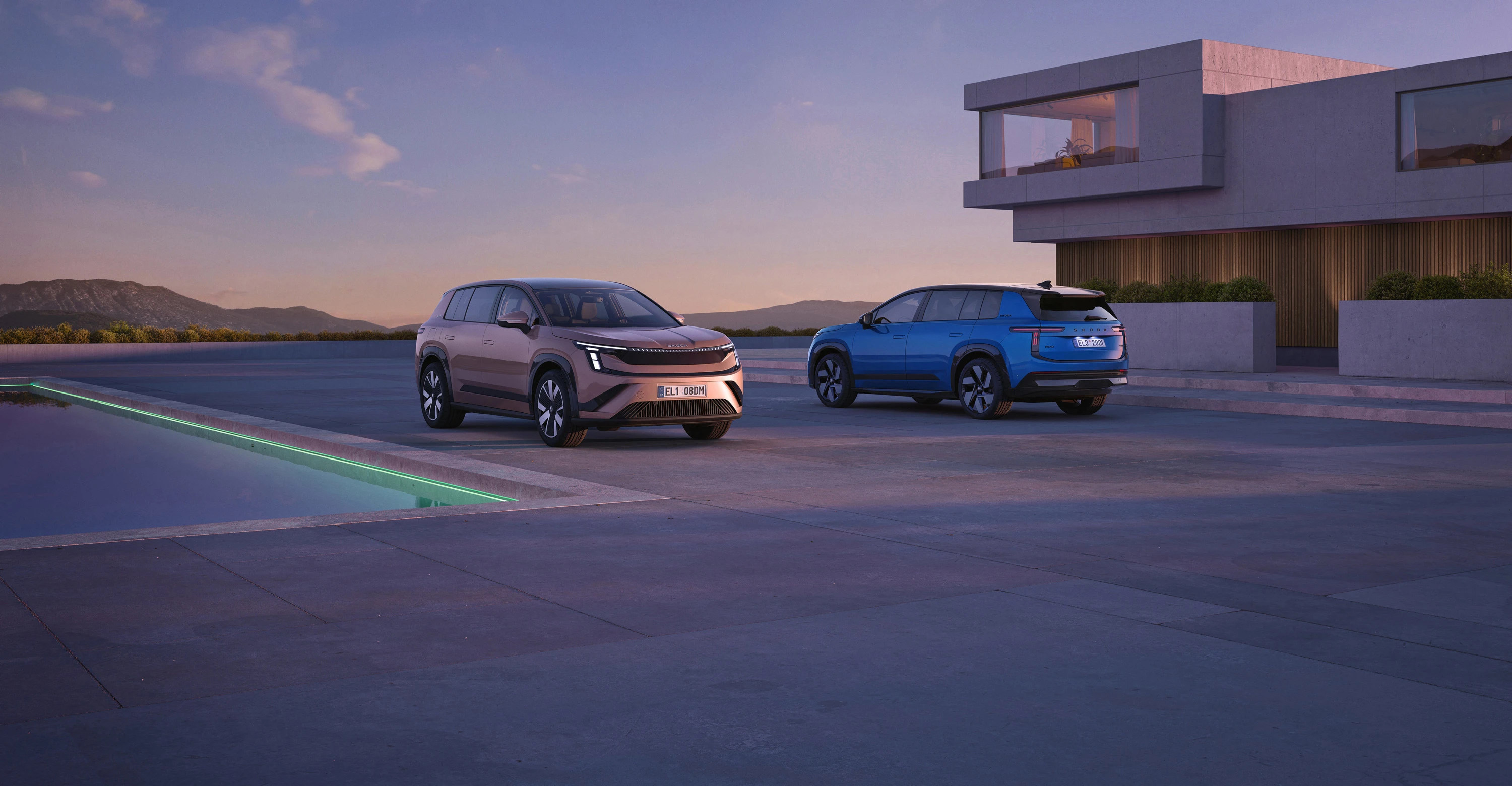 Skoda Peaq electric SUV front view driving