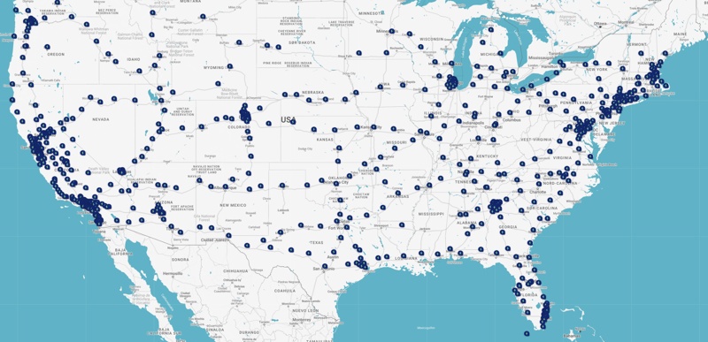 Electrify America charging location map 10. juni 2023