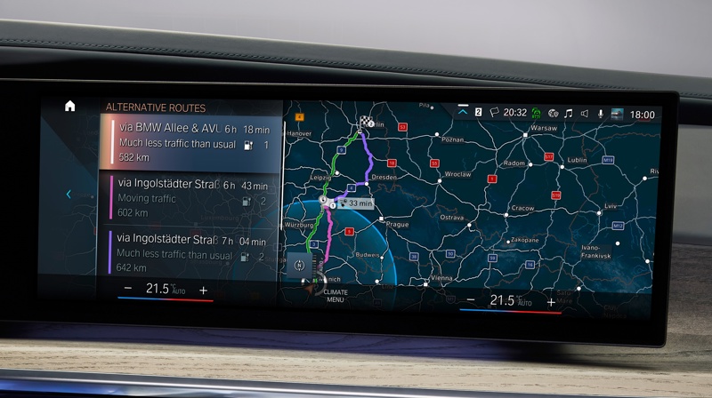 BMW i4 navigation system suggesting different routes