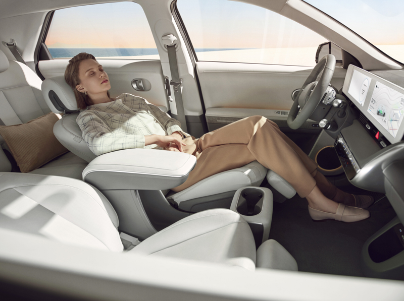 Hyundai Ionic 5 seat reclined in sleep mode